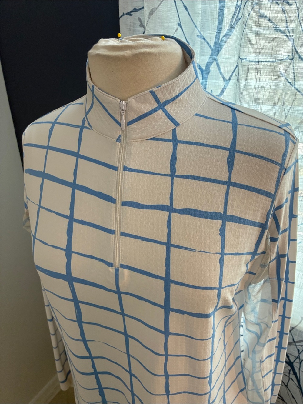 IBKUL Blue Grid Quarter-Zip Top - Picture 2 of 6